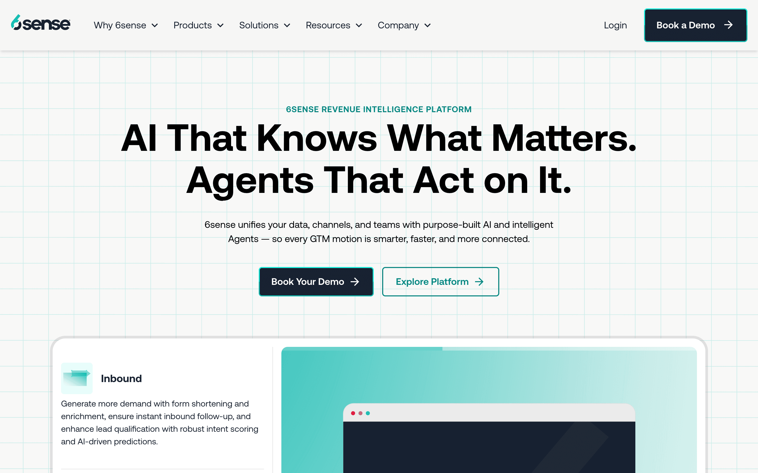6sense homepage showing its AI agents and revenue intelligence platform positioning