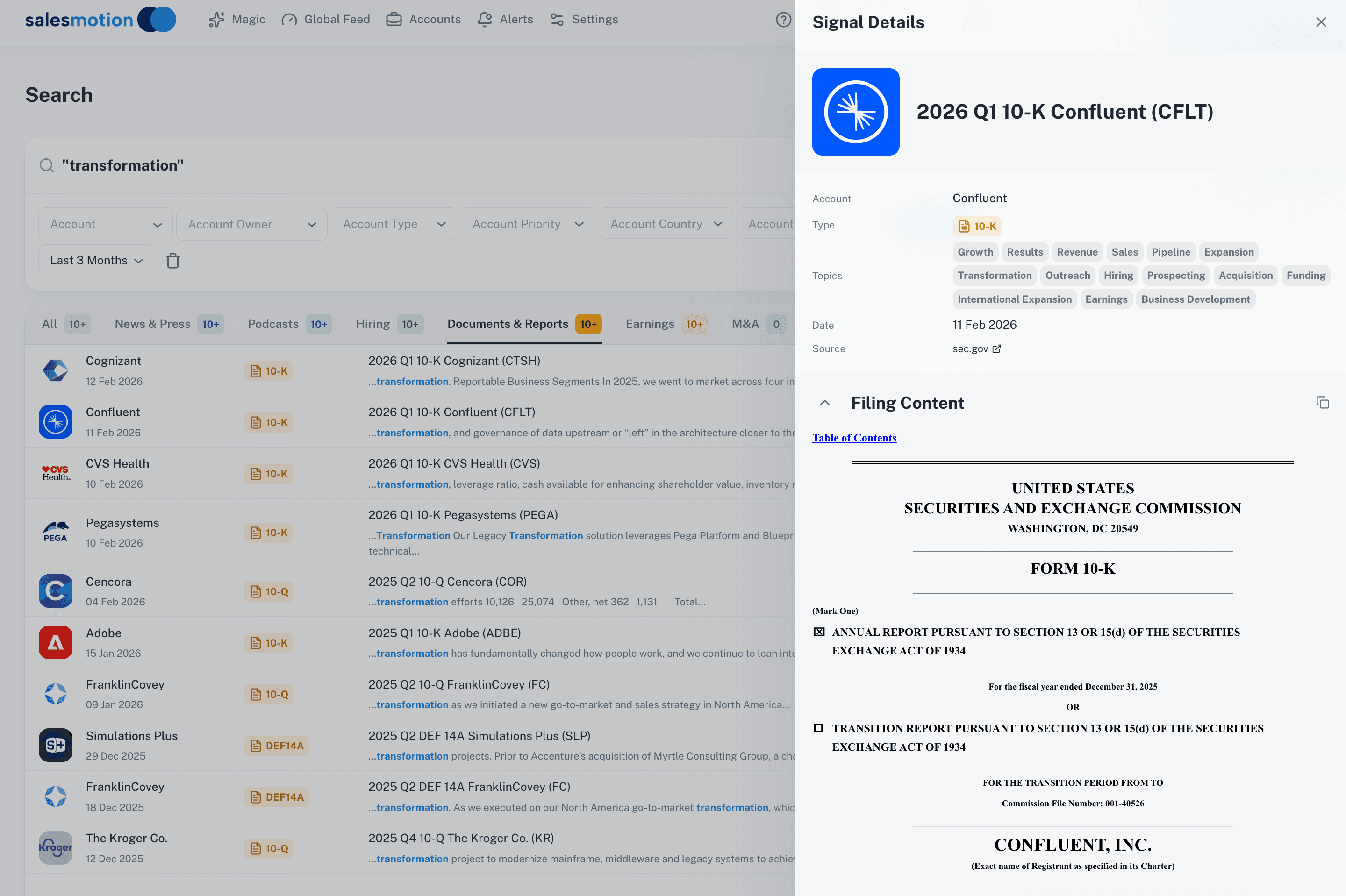 Salesmotion search showing 10-K filings and regulatory documents