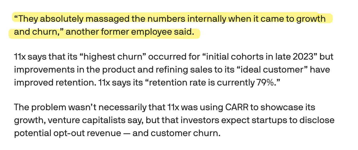 TechCrunch investigation details on 11x alleging customer misrepresentation and high churn