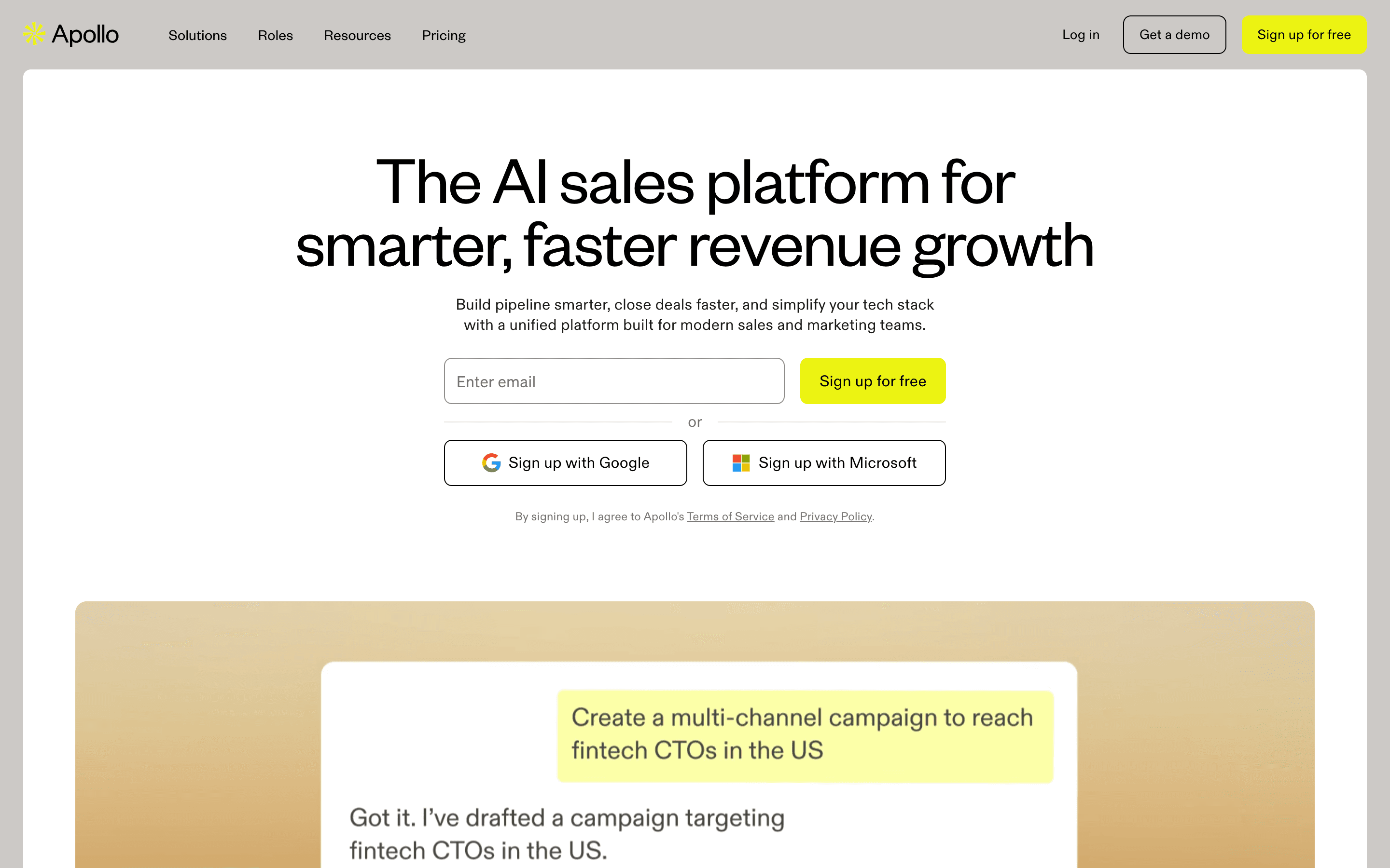 Apollo.io homepage