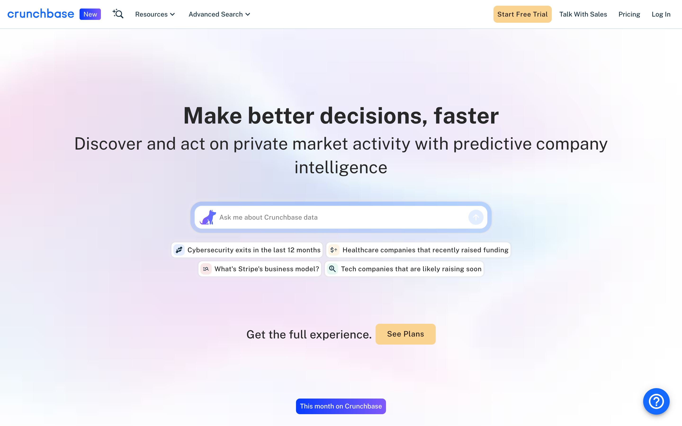 Crunchbase homepage