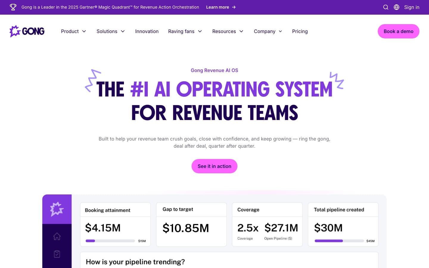 Gong homepage promoting the number one AI operating system for revenue teams