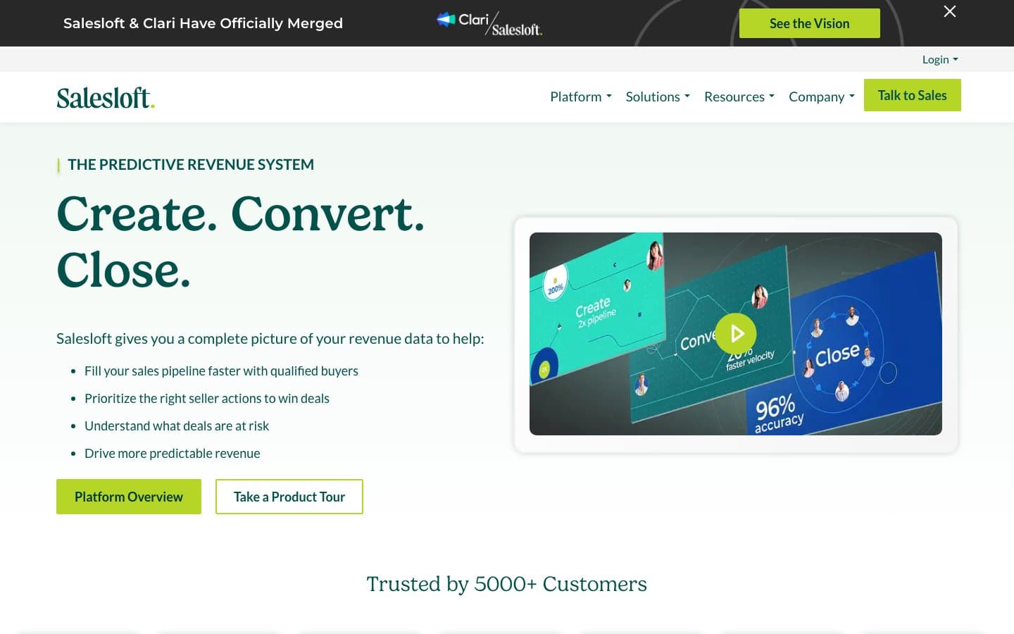 Salesloft homepage promoting its revenue workflow and sales engagement platform