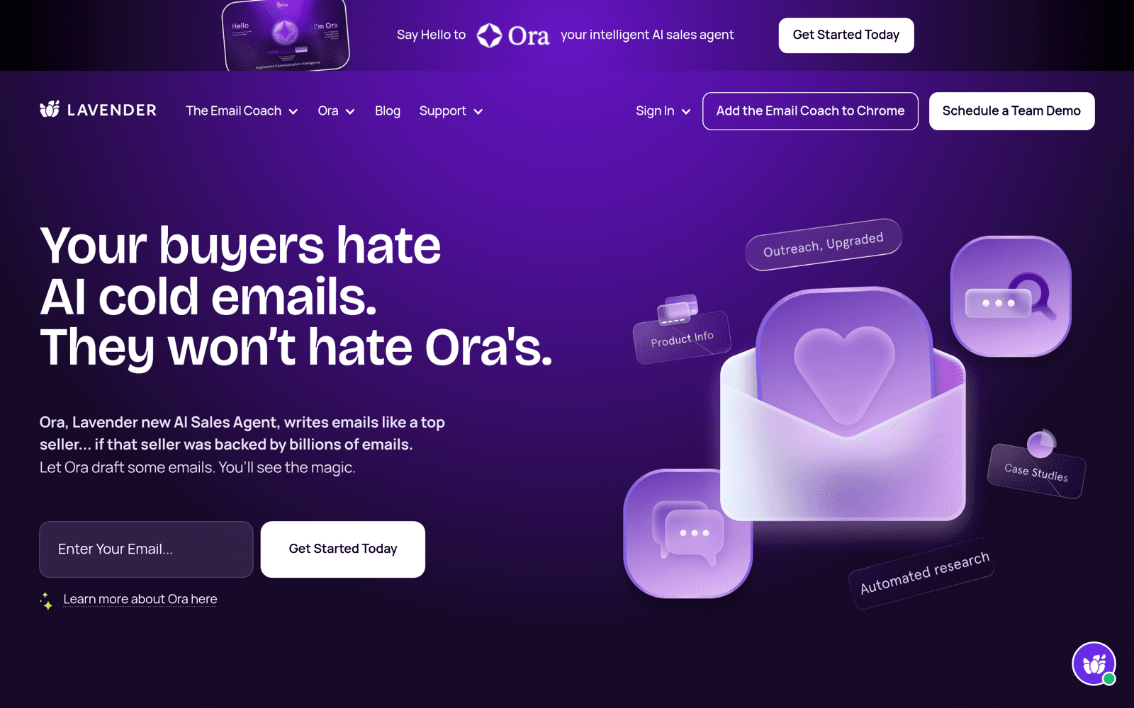 Lavender AI email coaching tool homepage