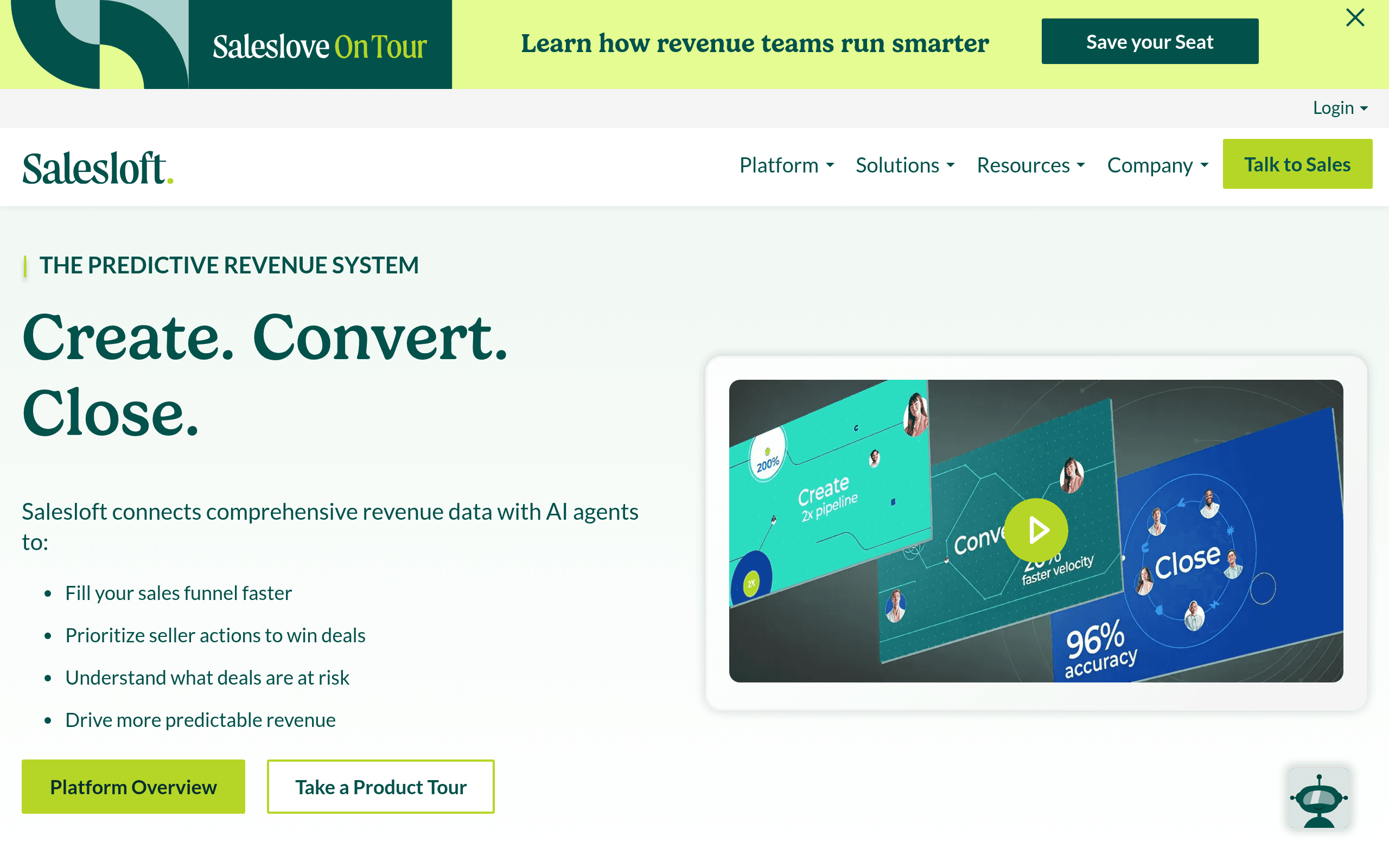 Salesloft sales engagement and coaching platform homepage