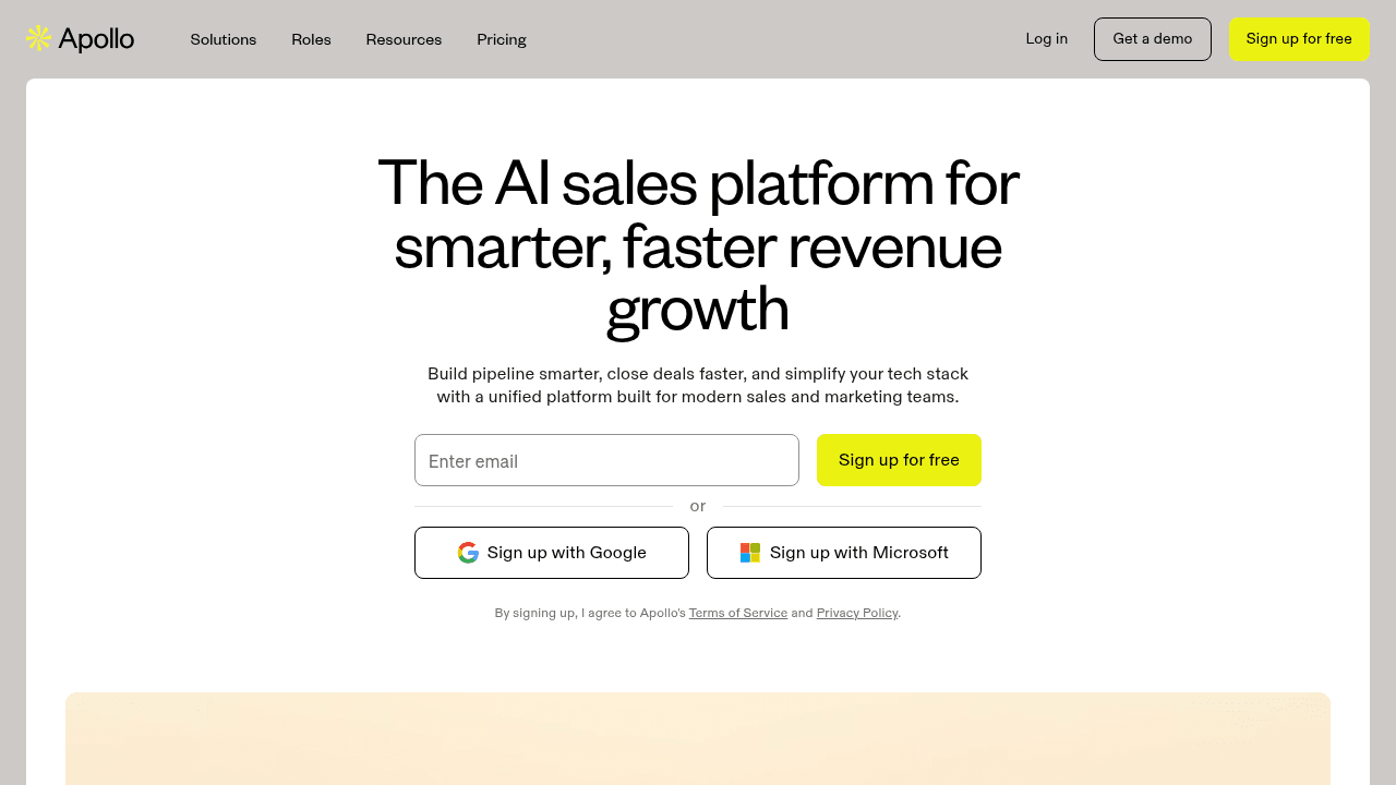 Apollo.io platform showing contact search with filters for prospecting and sequence enrollment