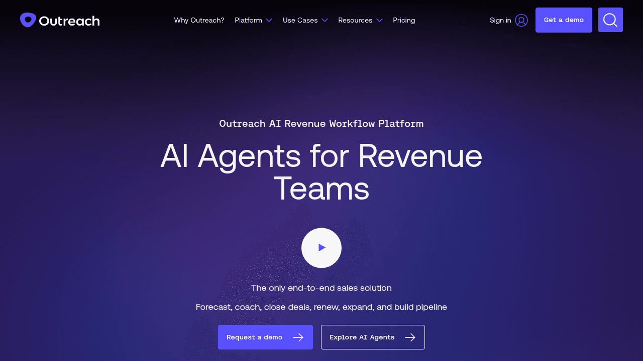 Outreach sales engagement platform showing multi-channel sequence builder and analytics
