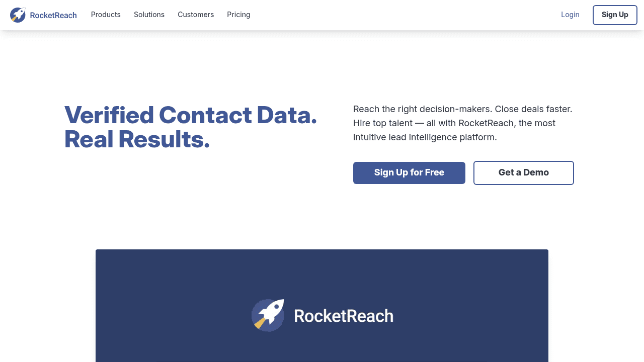 RocketReach contact search showing email and phone lookup results for a target prospect