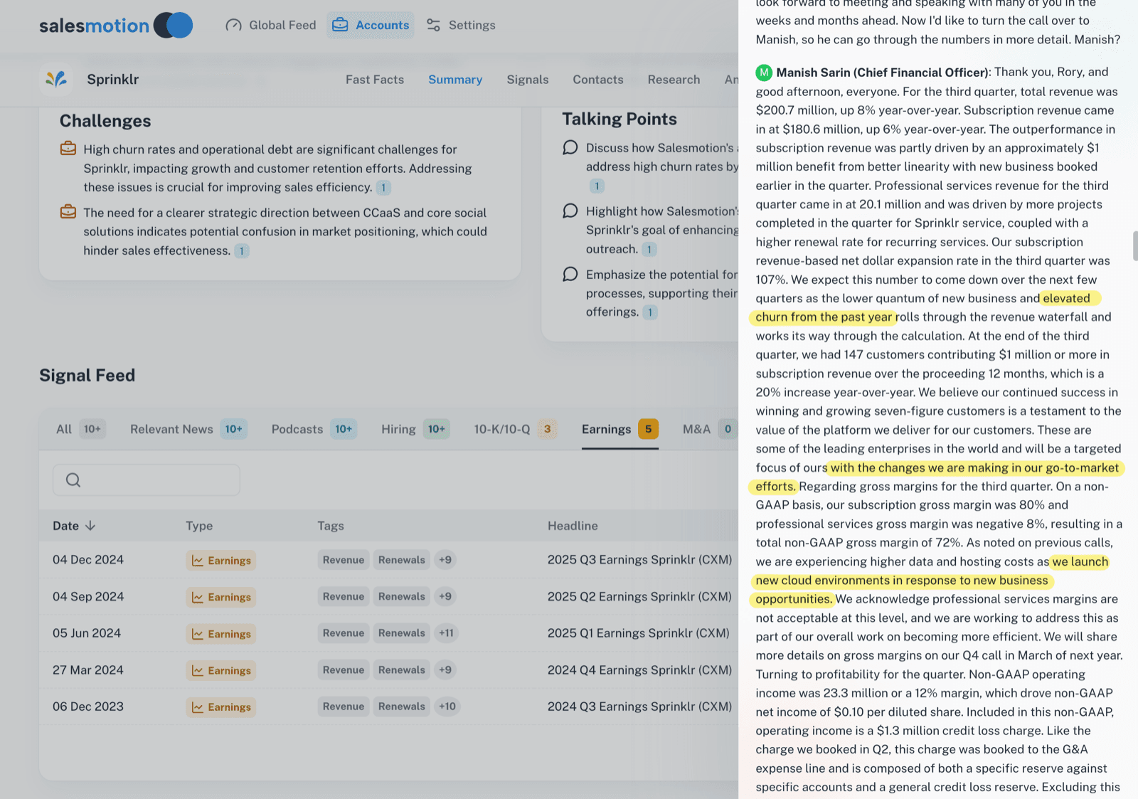 Sprinklr earnings call excerpt highlighting CFO insights on go-to-market transformation