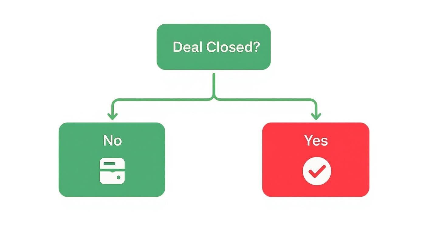 Decision tree for win rate calculation showing how to filter for deals with final outcomes only