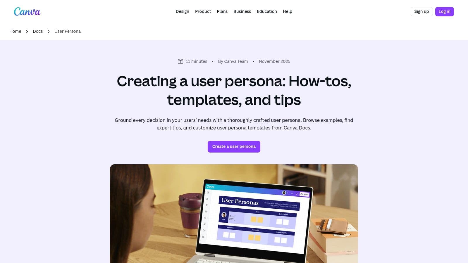 Canva's user persona template page