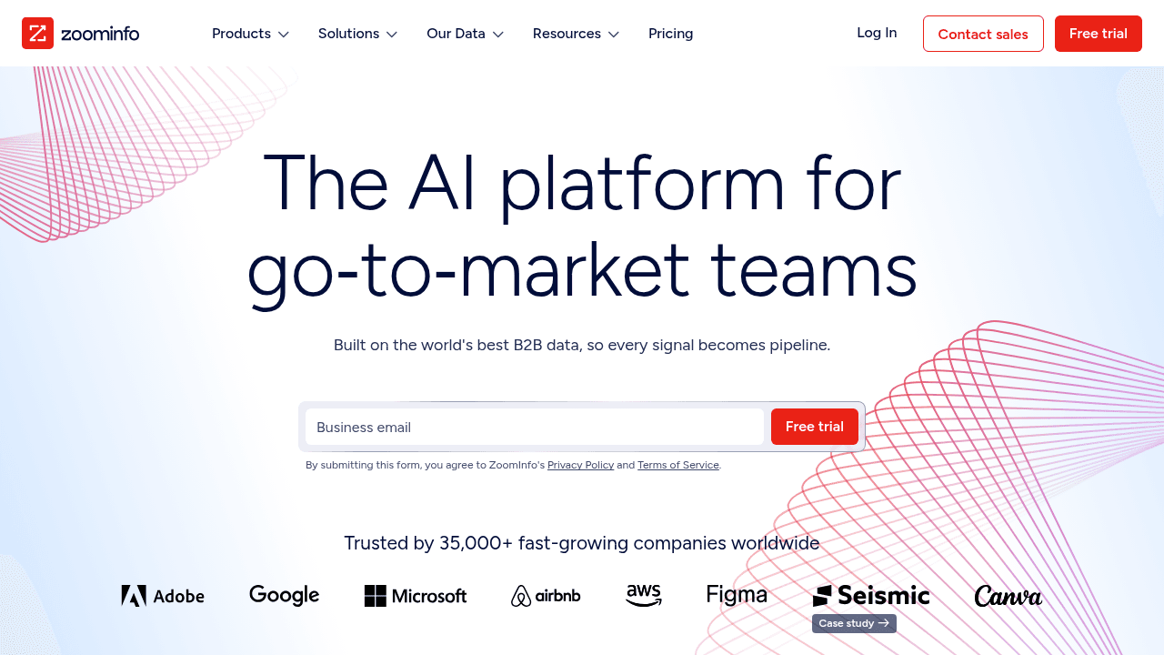 ZoomInfo platform showing B2B contact database with company and contact search filters