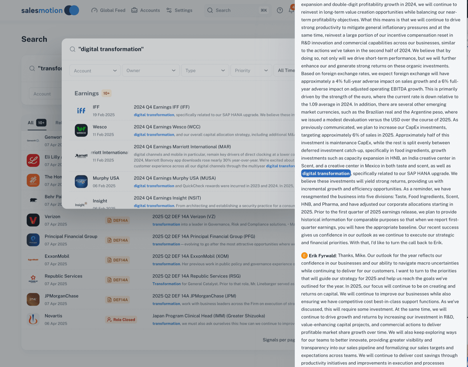 Salesmotion platform automatically detecting RFP request signals across target accounts