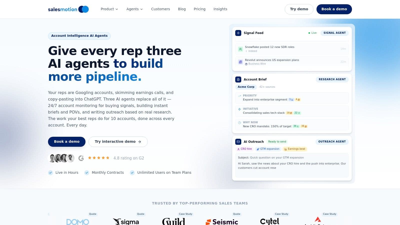 Salesmotion AI agents turning raw events into verified signals to inform sales meeting agendas