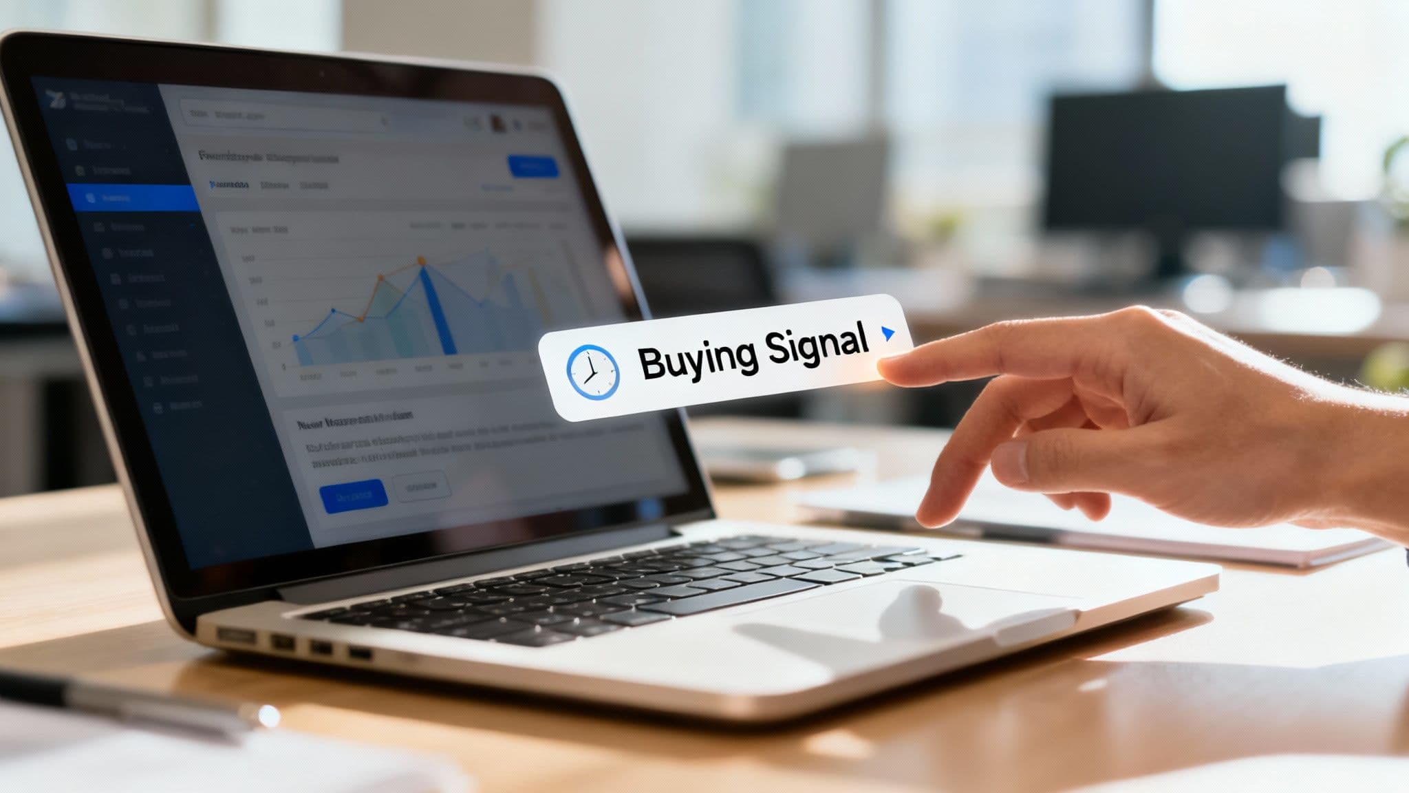 Salesmotion account intelligence dashboard flagging key buying signals for a target account