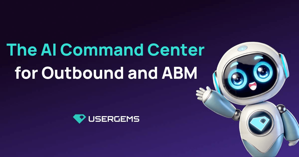 UserGems homepage positioning the platform as an AI command center for outbound and ABM