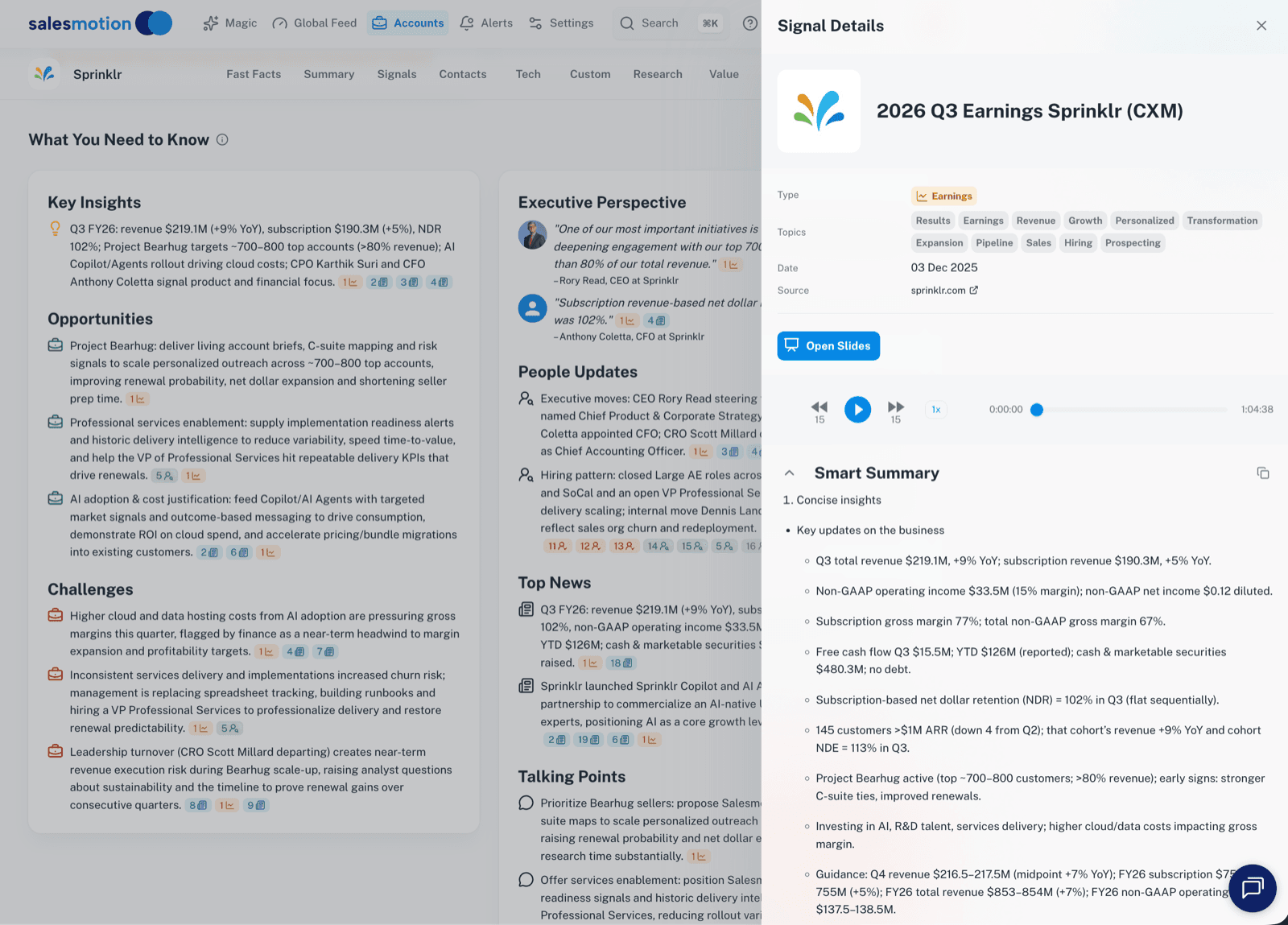Salesmotion earnings call analysis showing executive insights and strategic priorities