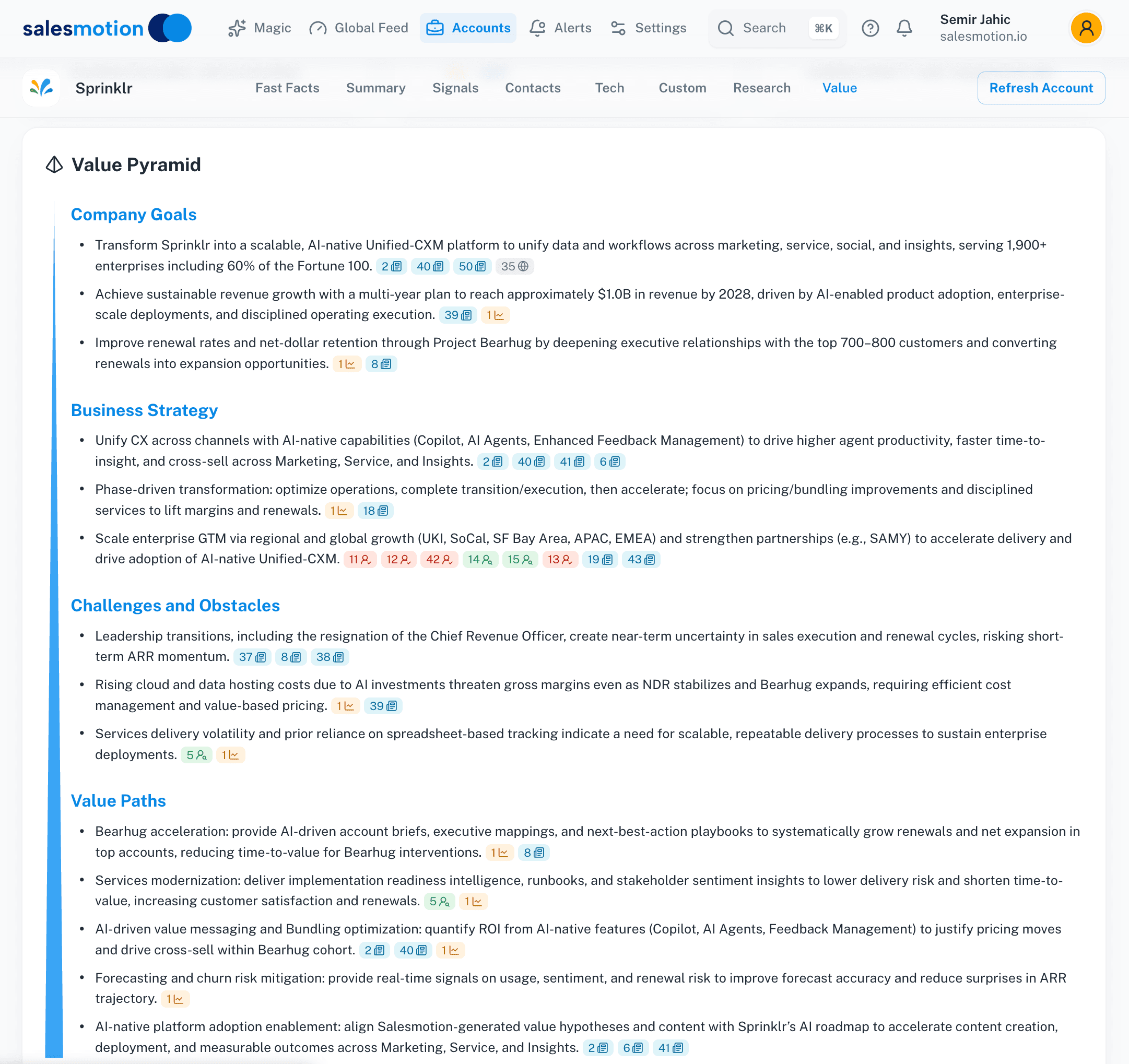 Salesmotion value pyramid showing strategic alignment between your solution and the account's priorities