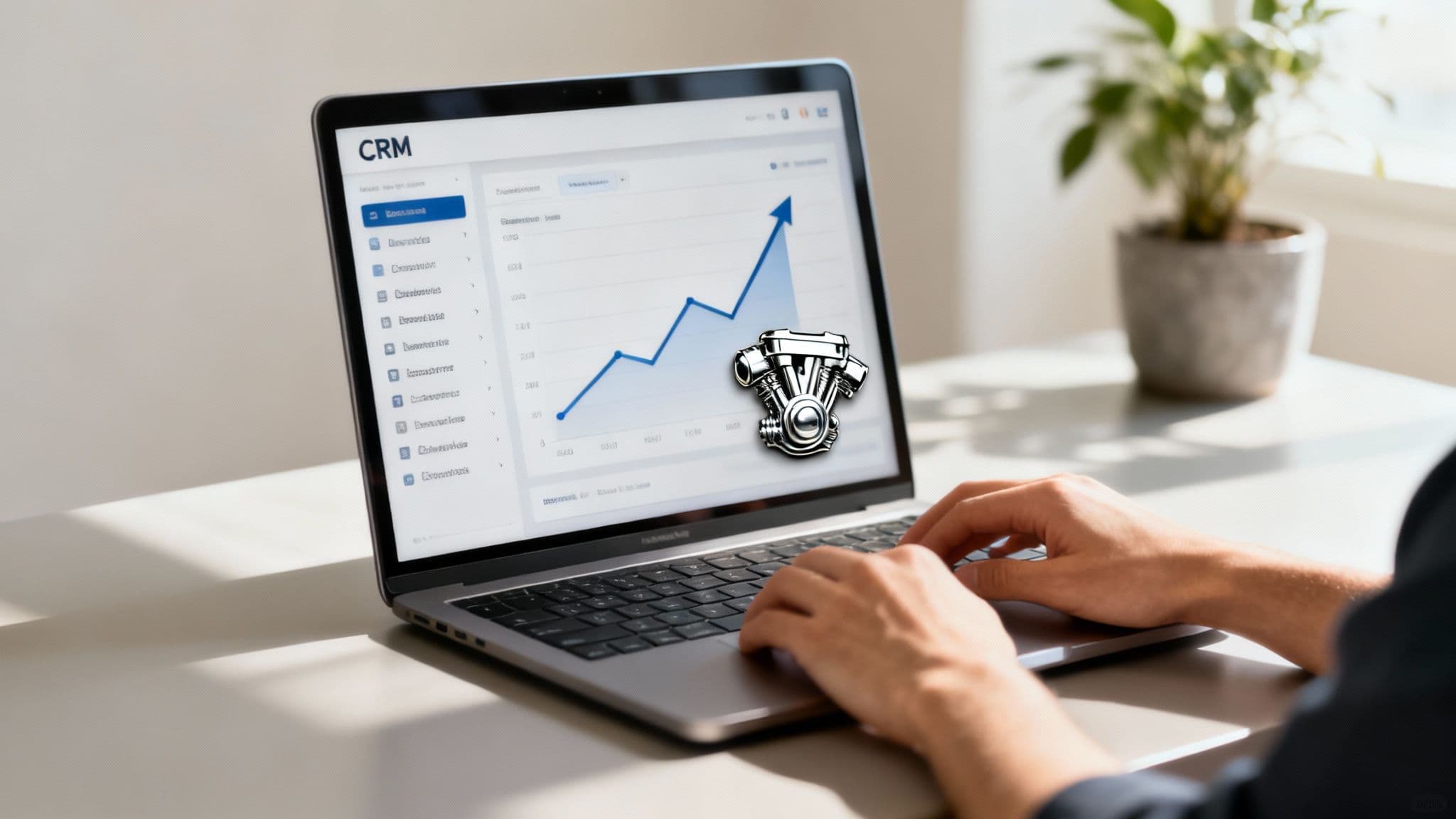 A clean, organized digital workspace with charts and graphs, representing a well-maintained CRM system.