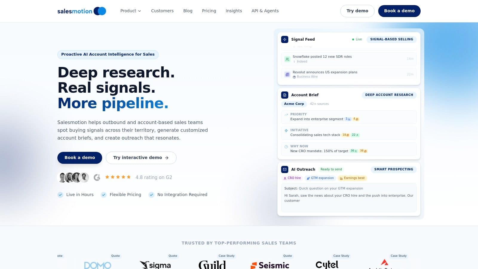 Salesmotion platform showing account intelligence and signals