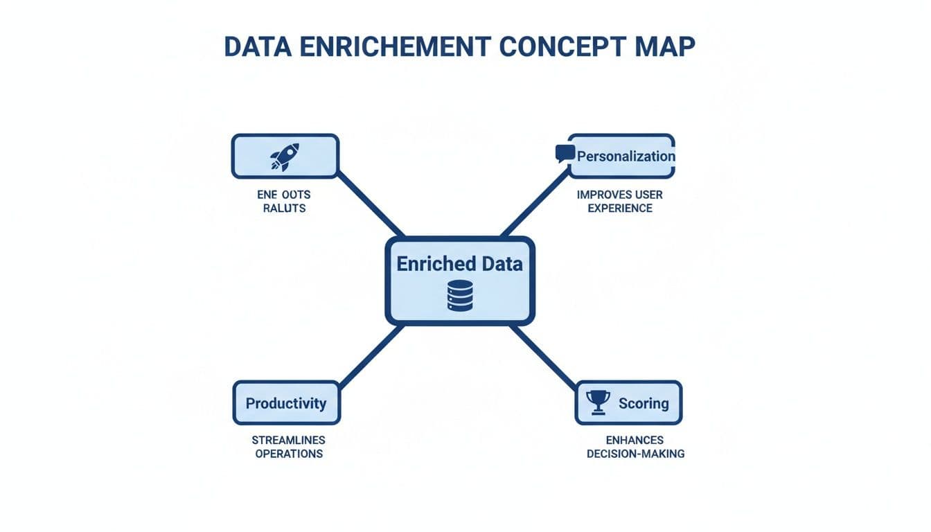 Concept map detailing how enriched data leads to personalization, productivity, scoring, and new opportunities.