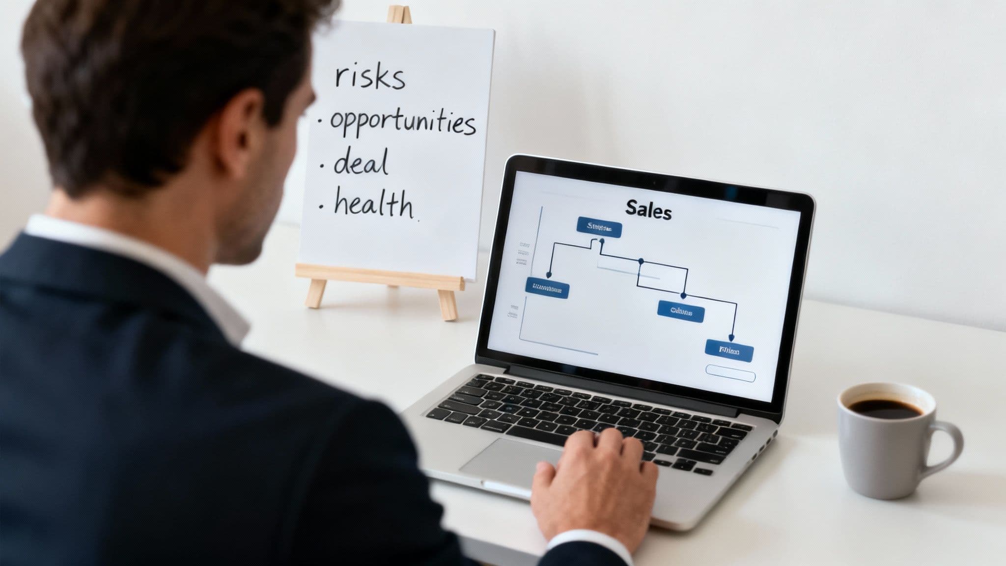 A group of sales professionals analyzing charts and data on a large screen, representing deal intelligence.