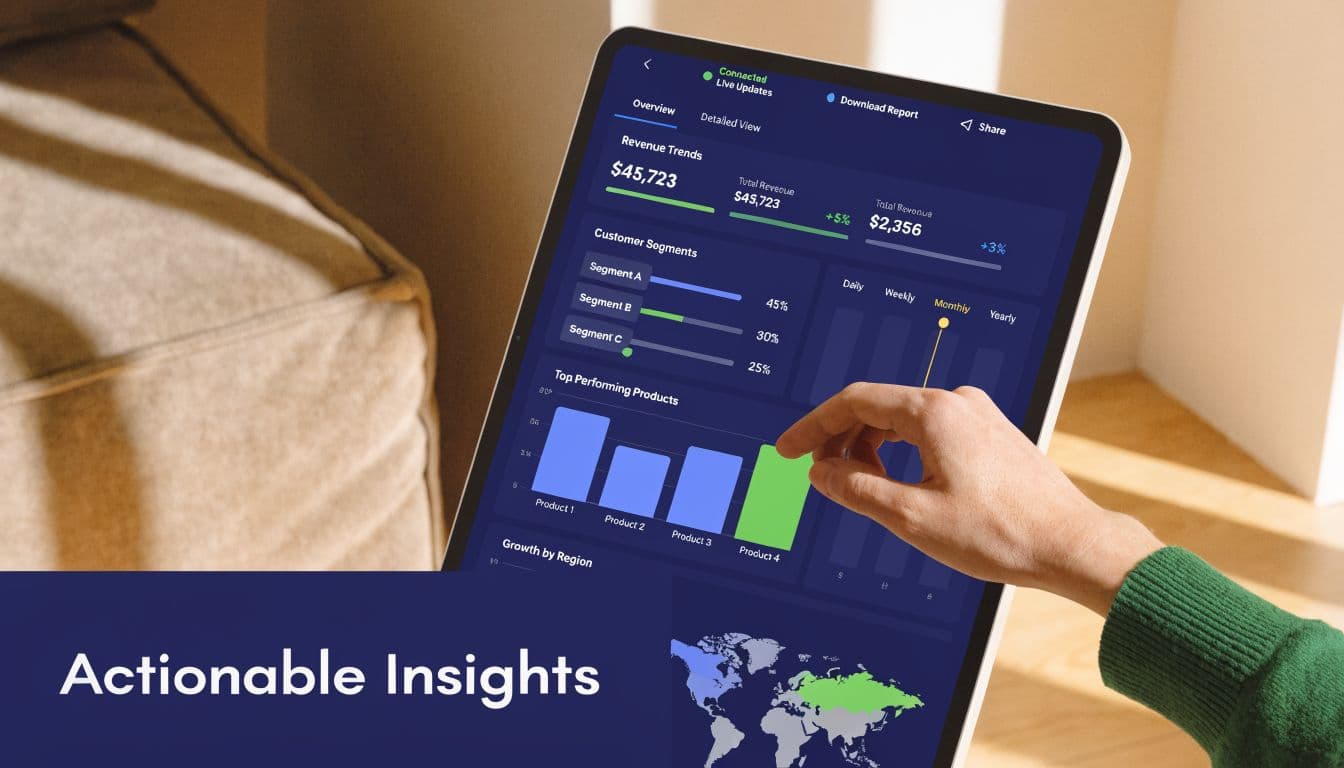 A person using a tablet to analyze data dashboards, showcasing demandbase account based marketing performance metrics and growth.