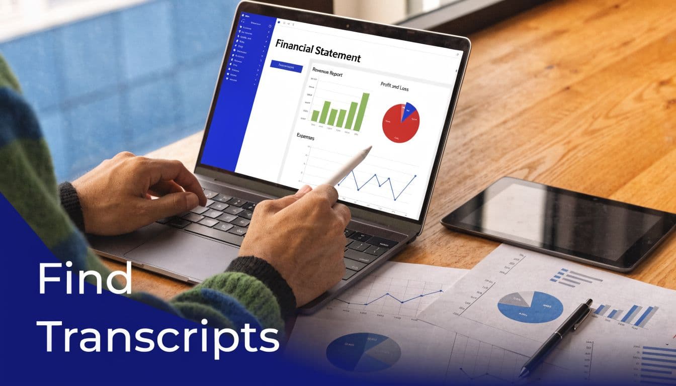 A professional analyzing financial statements on a laptop screen while reviewing physical charts and data reports.