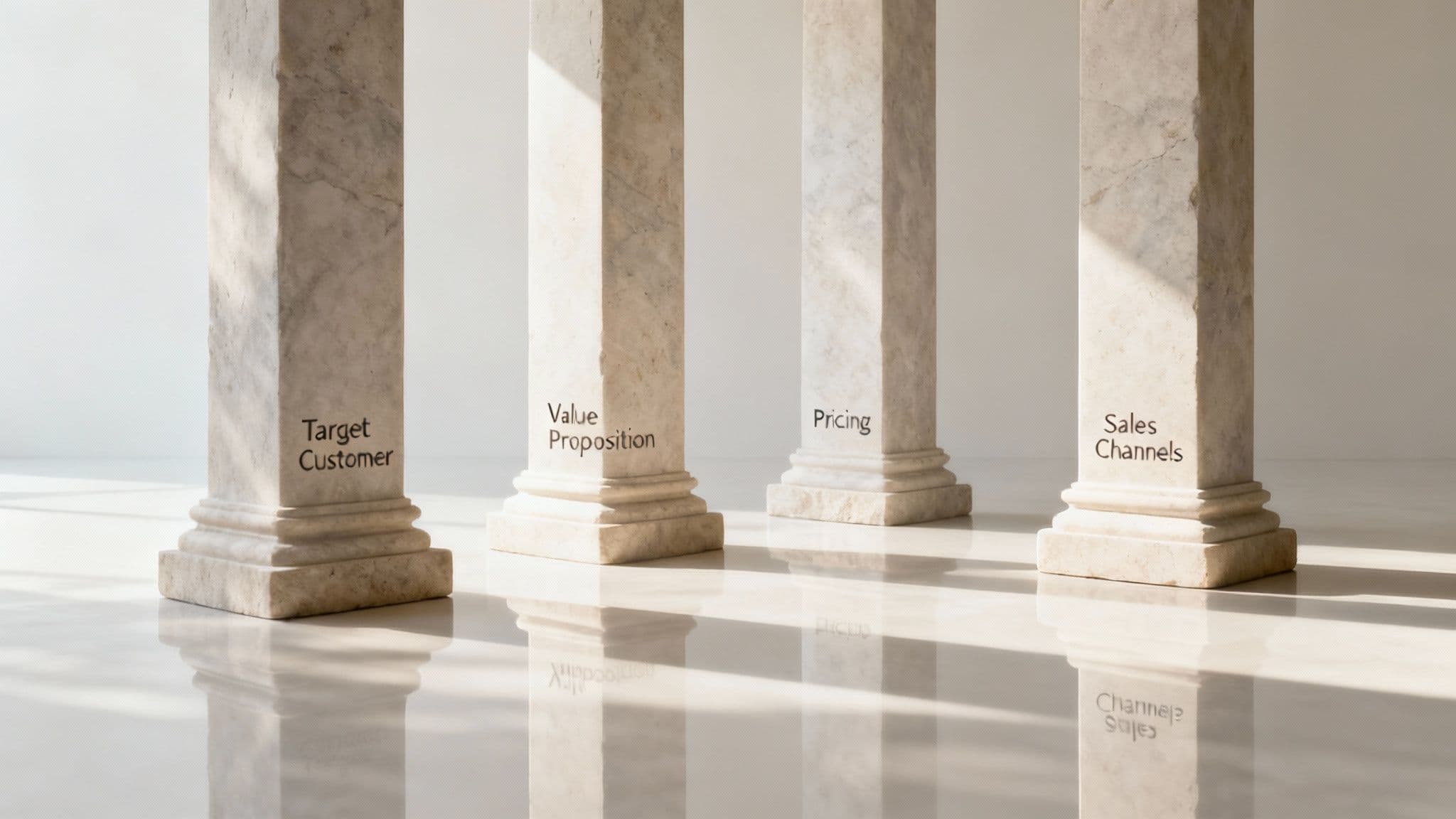 A diagram showing interconnected components like target audience, value proposition, and channels, illustrating a GTM framework.