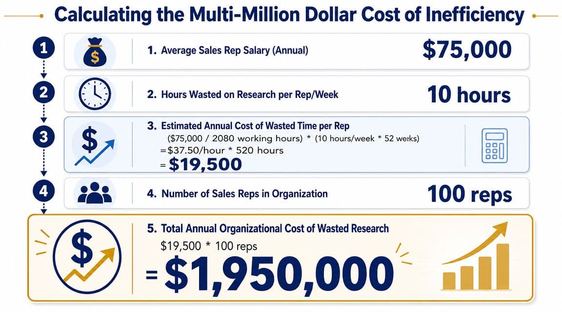 An infographic showing the calculation of the annual multi-million dollar cost of inefficiency for sales representatives.