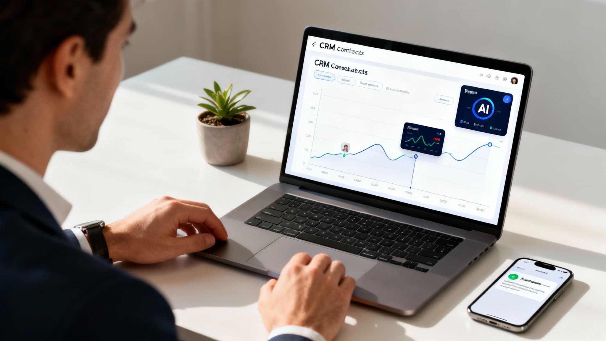 A sales team analyzing data on a large screen to unlock productivity insights