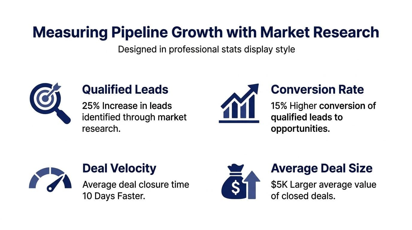 An infographic showing four key metrics for measuring pipeline growth using market research techniques.