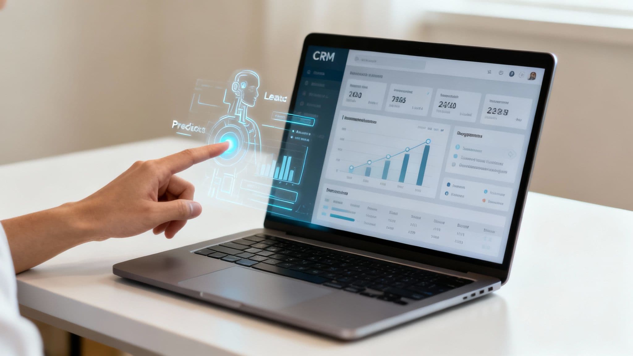 An image showing AI-powered charts and graphs overlaying a futuristic interface, representing the fusion of AI and Salesforce.