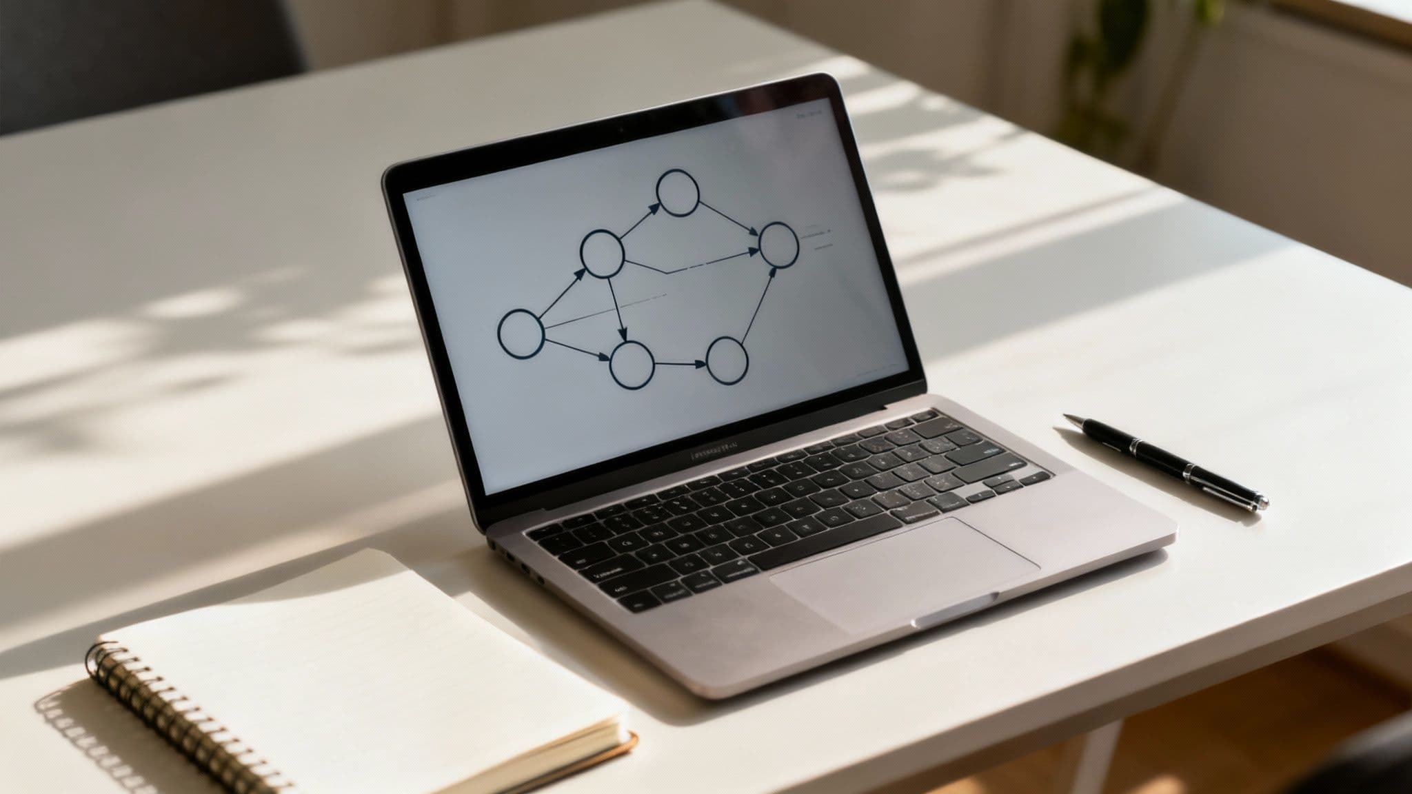 A flowchart on a whiteboard showing a step-by-step lead routing system being planned