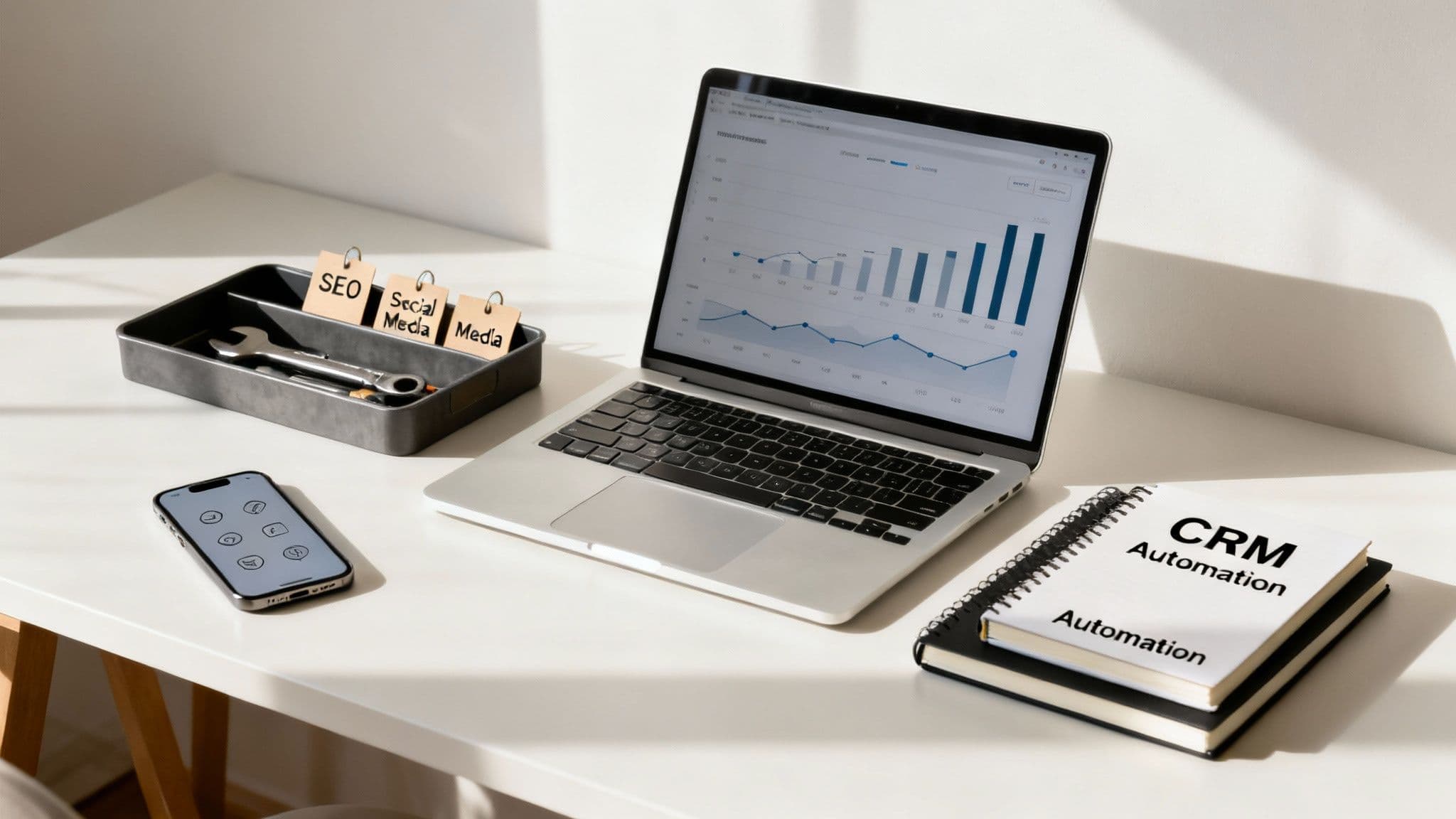 Marketers collaborating around a whiteboard, illustrating the planning of a marketing technology stack.