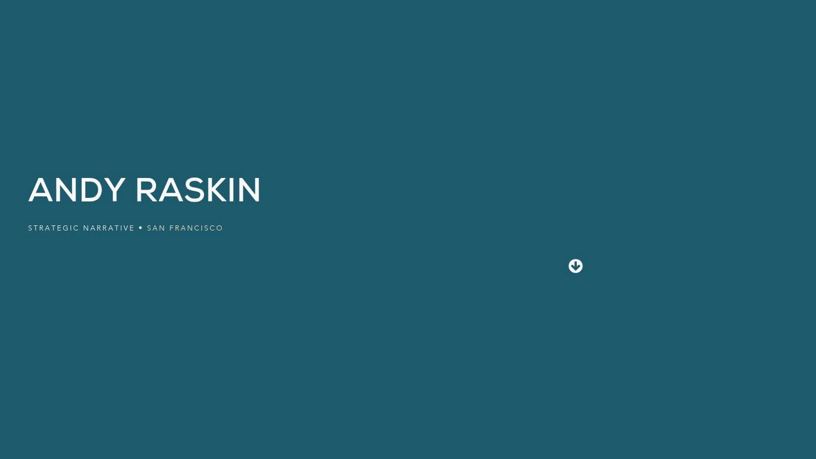 Andy Raskin's website header: Strategic Narrative, San Francisco