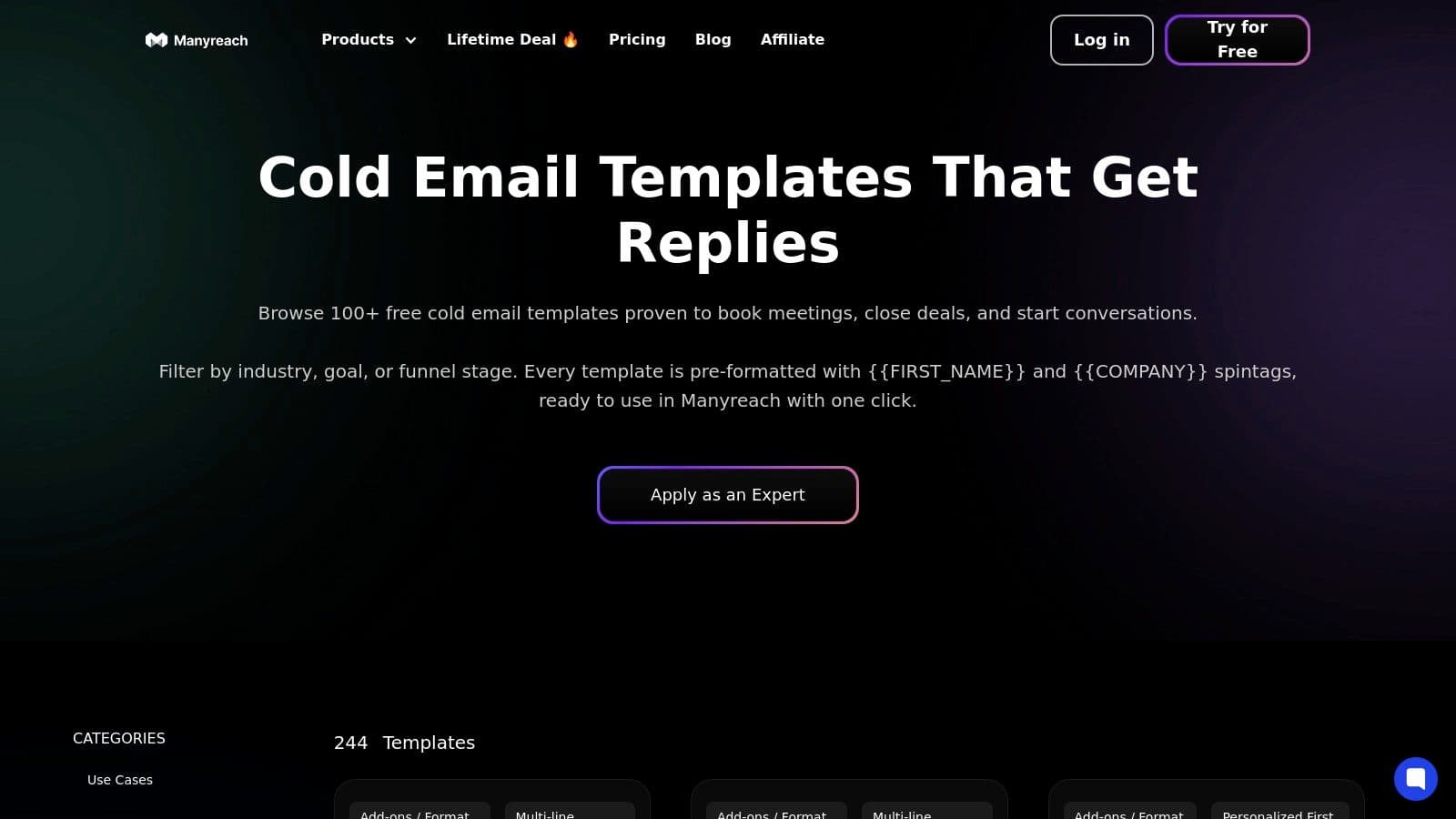 Manyreach cold email templates library