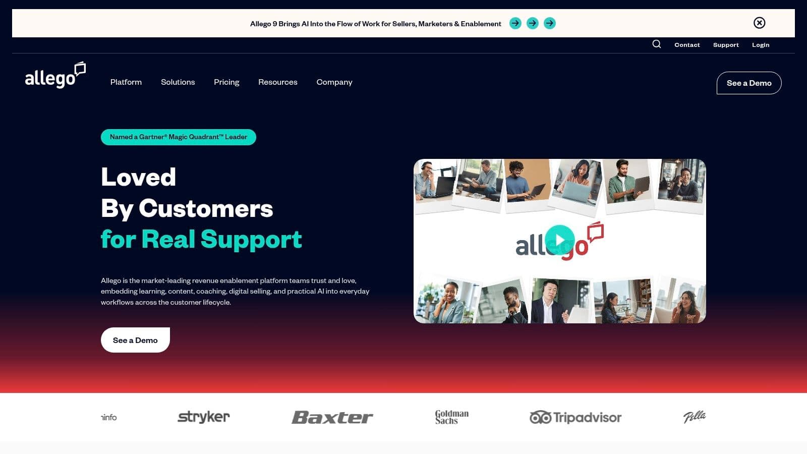 Allego homepage: "Loved by customers for real support"
