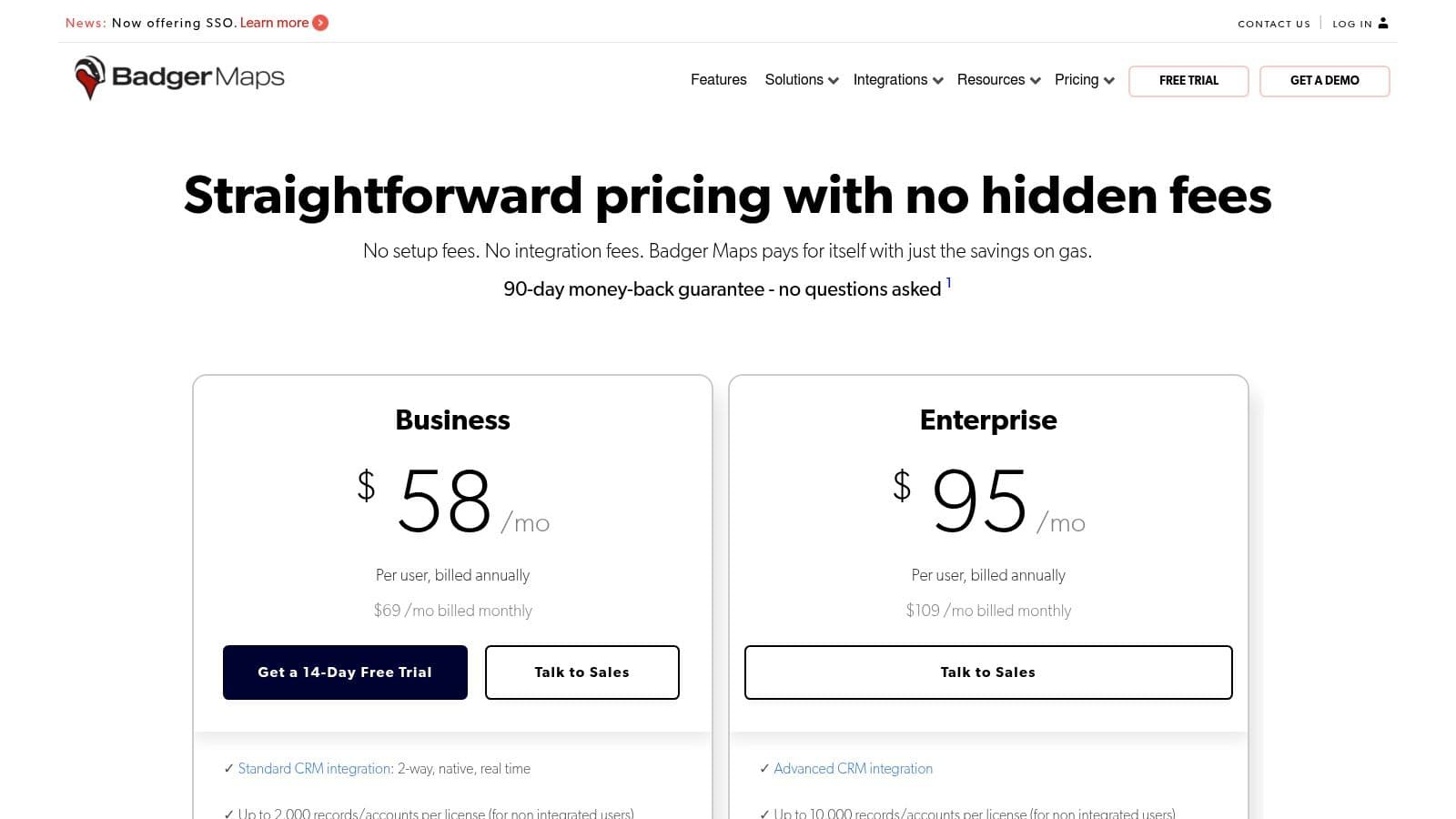 Badger Maps pricing plans