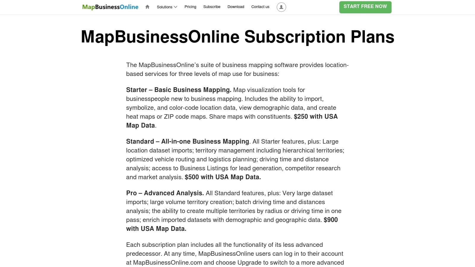 MapBusinessOnline subscription plans for sales territory mapping software
