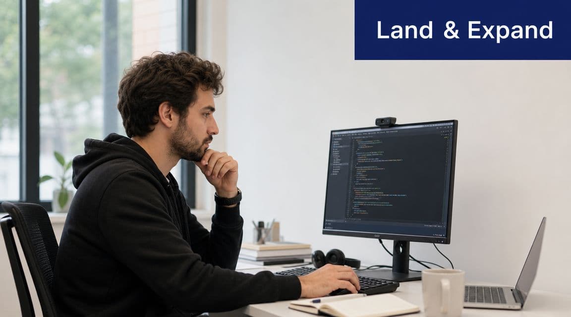A focused developer working on code displayed on a computer monitor in a modern home office.