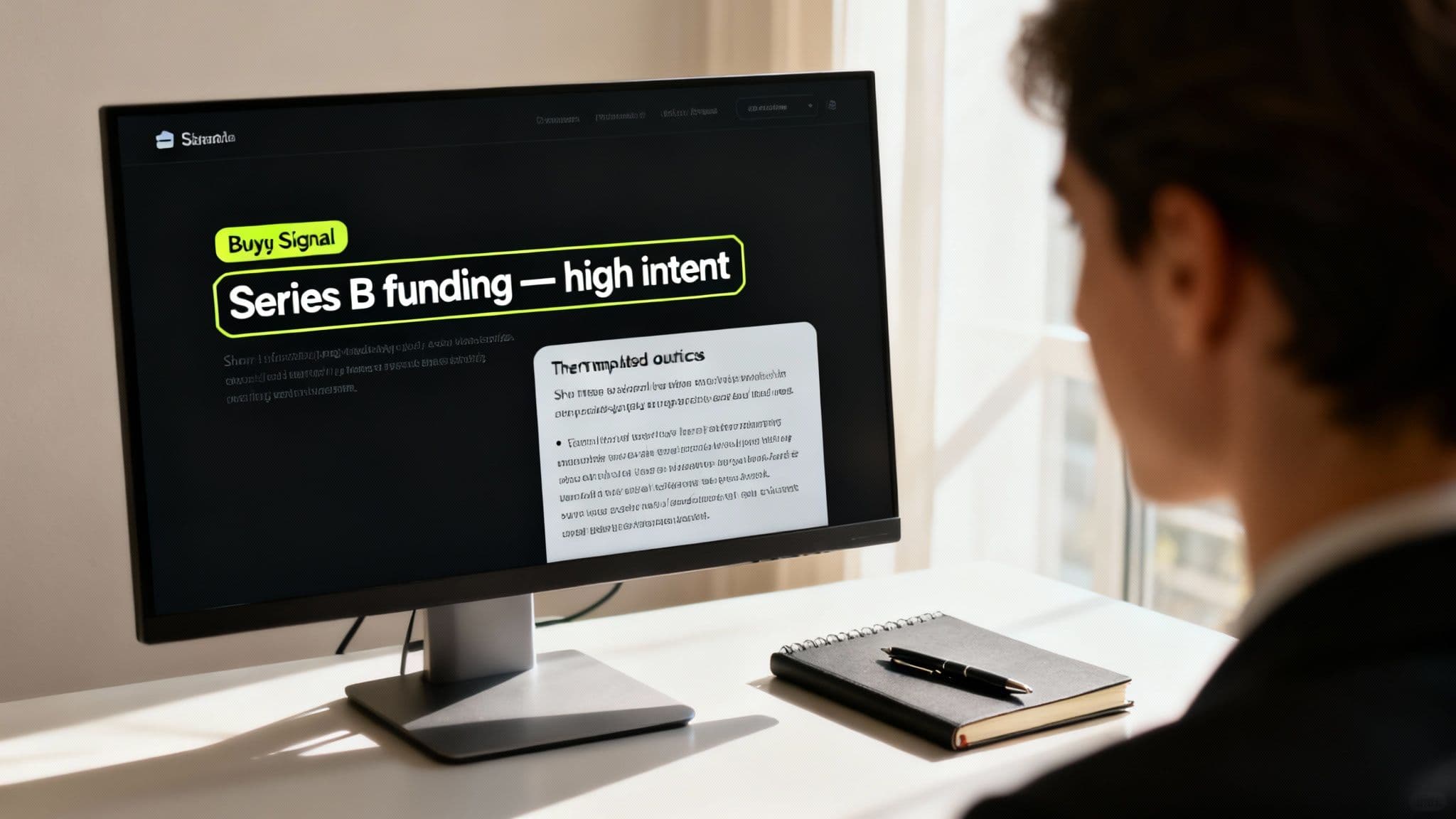 A visual representation of AI analyzing various data points and buying signals, highlighting key opportunities for sales prospecting.